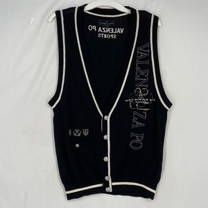 Valenza Po Sport Mens Size 46 US Small Sweater Vest Black White Embroidered